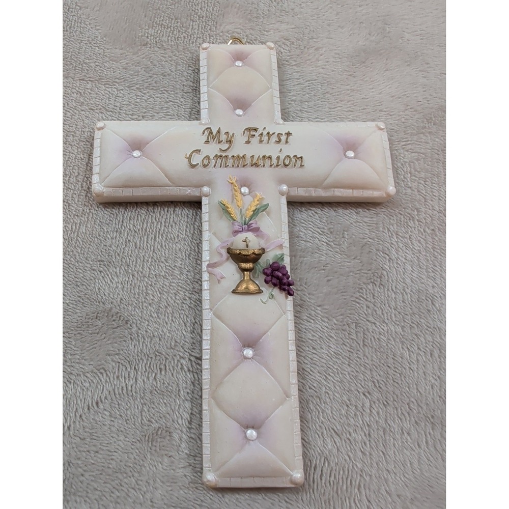 Roman Inc My First Communion Wall Cross Ivory Tufted Chalice 6.5 Inch 42932 - Picture 2 of 7
